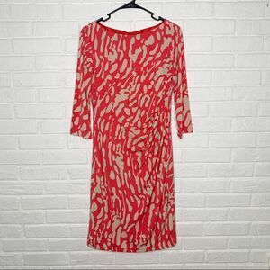 Eliza J Ruched Pink and Tan Animal Print Dress size 8